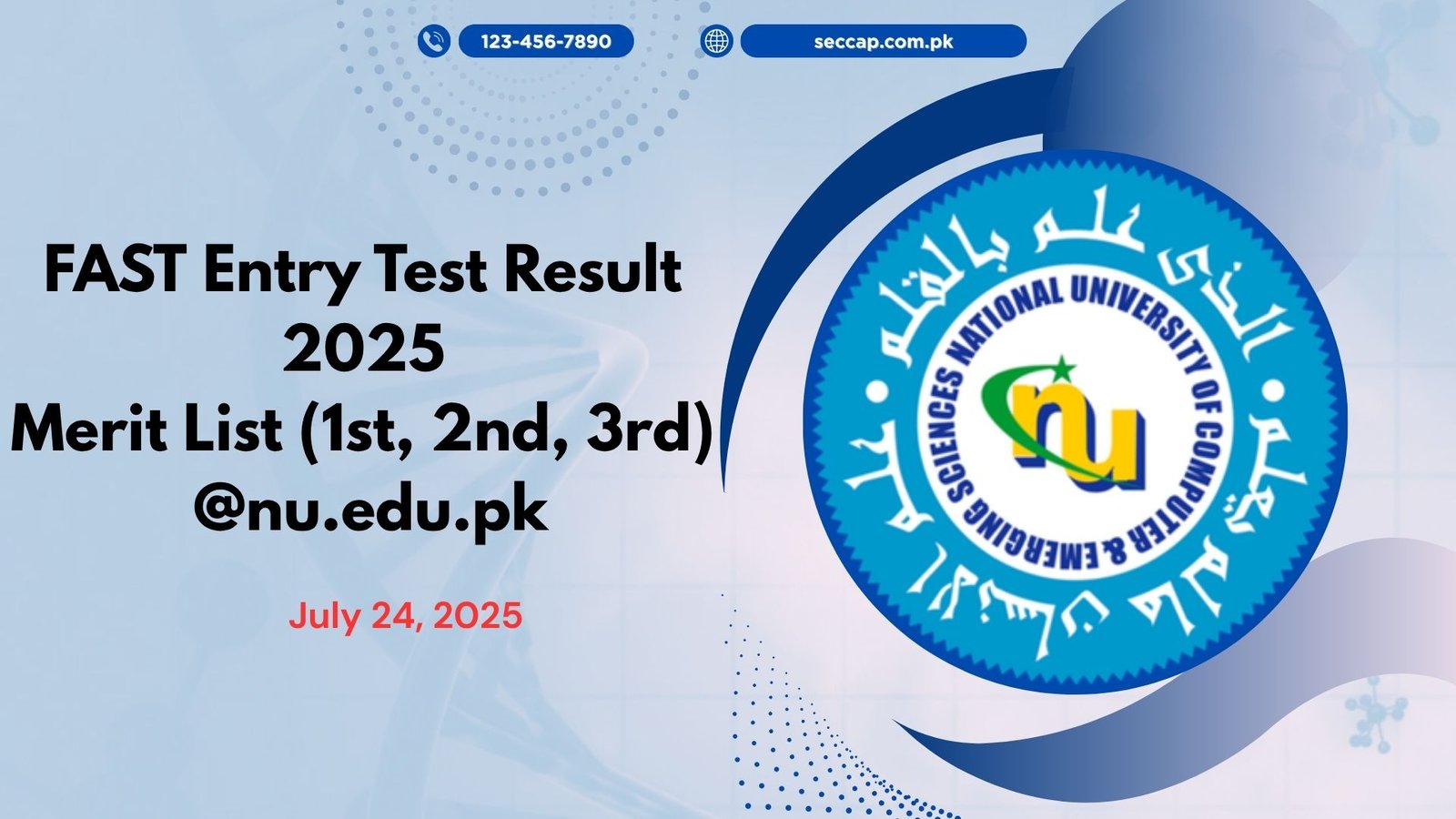 FAST Entry Test Result 2025 Merit List (1st, 2nd, 3rd) @nu.edu.pk
