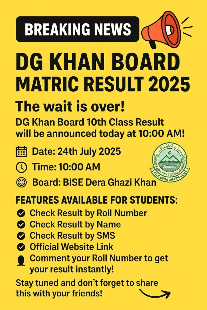 DG Khan Board 10th Class Result 2025 Announced Check @www.bisedgkhan.edu.pk