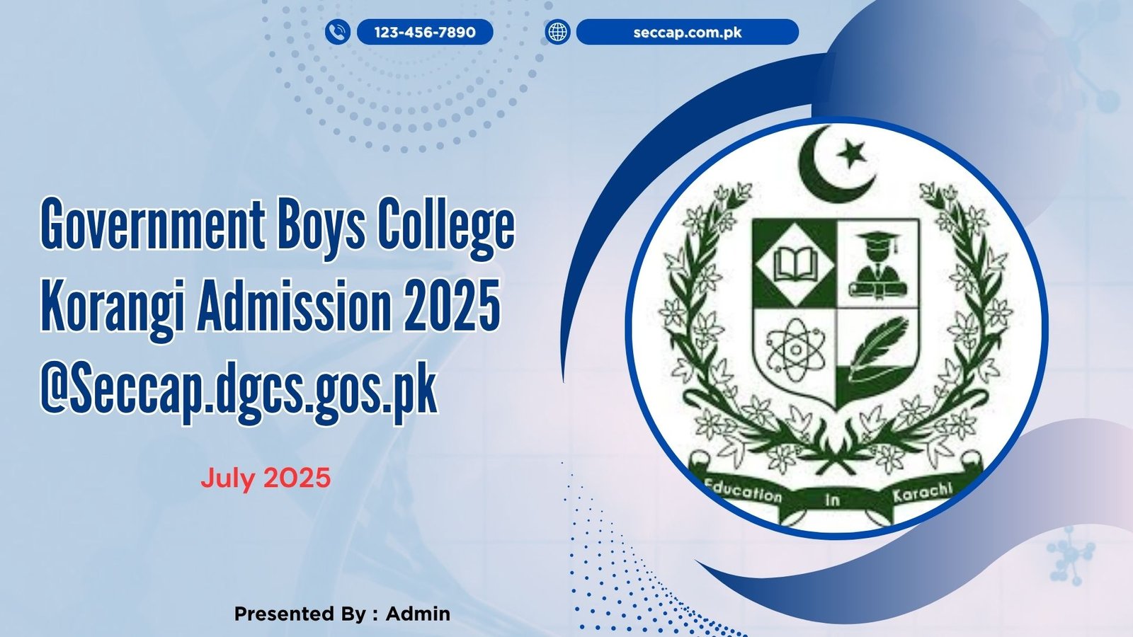 Government Boys College Korangi Admission 2025 @Seccap.dgcs.gos.pk