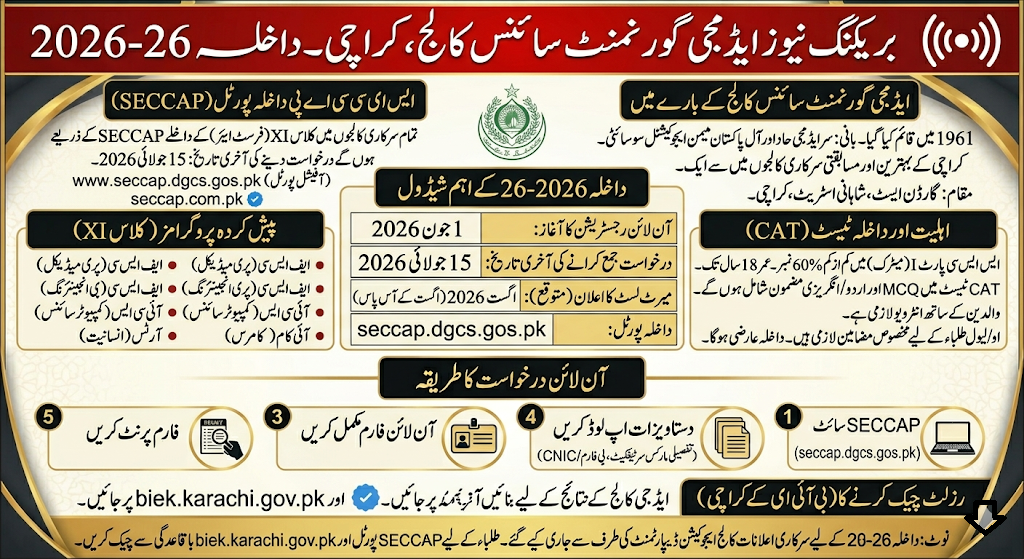 Adamjee Government Science College, Karachi Admission 2026 - Apply Online