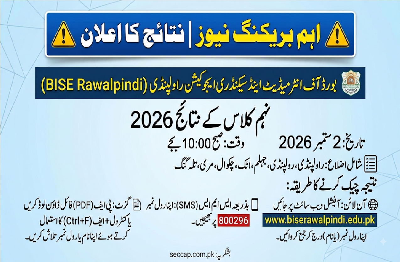BISE Rawalpindi Class 9th Result 2026 Announced @biserawalpindi.edu.pk