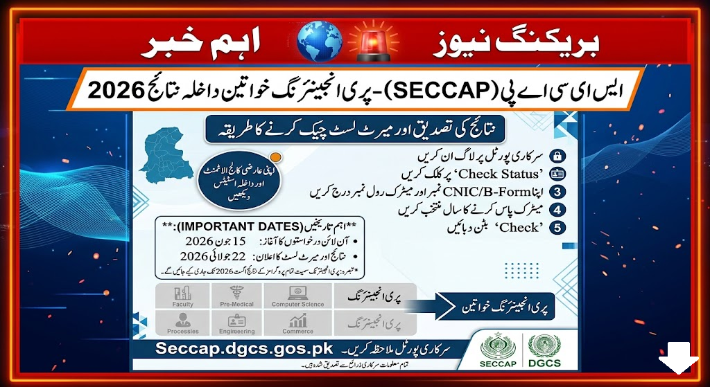 Pre Engineering Female Admission Result 2026 Check @Seccap.dgcs.gos.pk