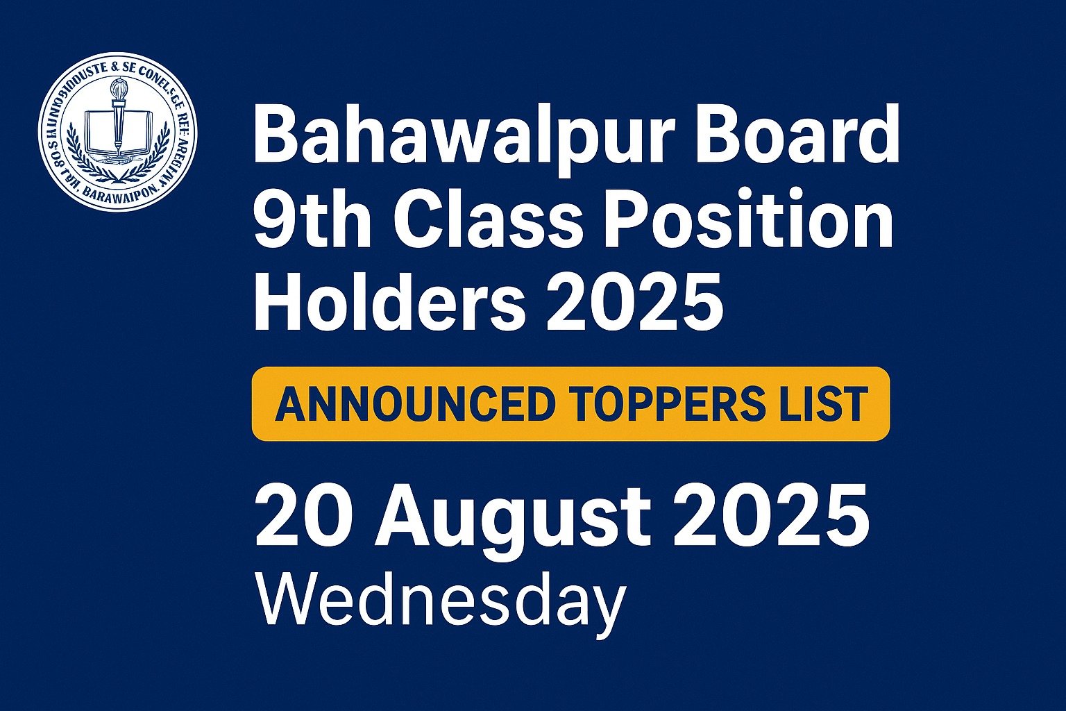 Bahawalpur Board 9th Class Position Holders 2025 [ Announced Toppers List]