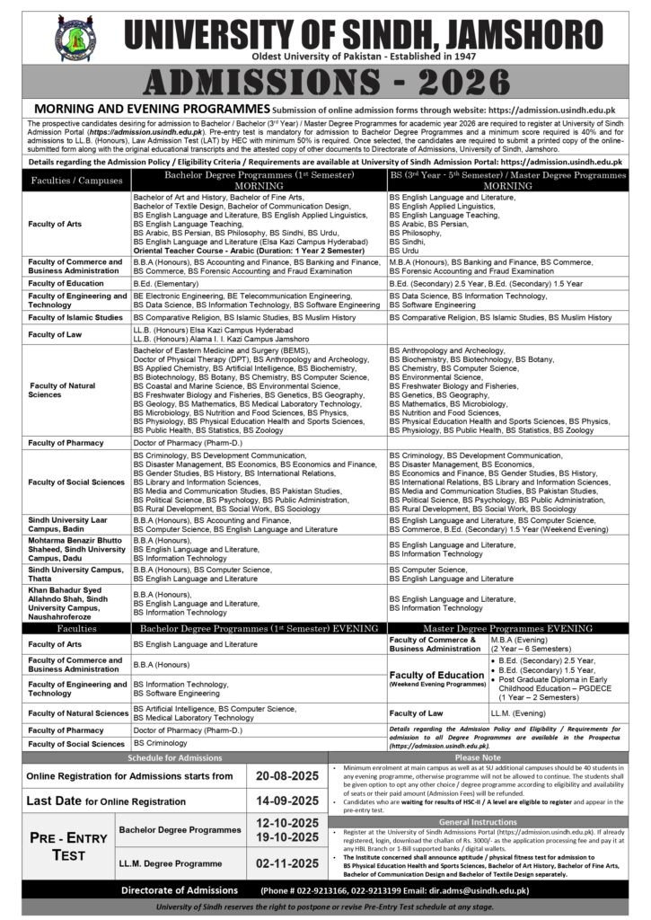 Sindh University Admission 2026 Apply Now - Bachelor Degree Programs