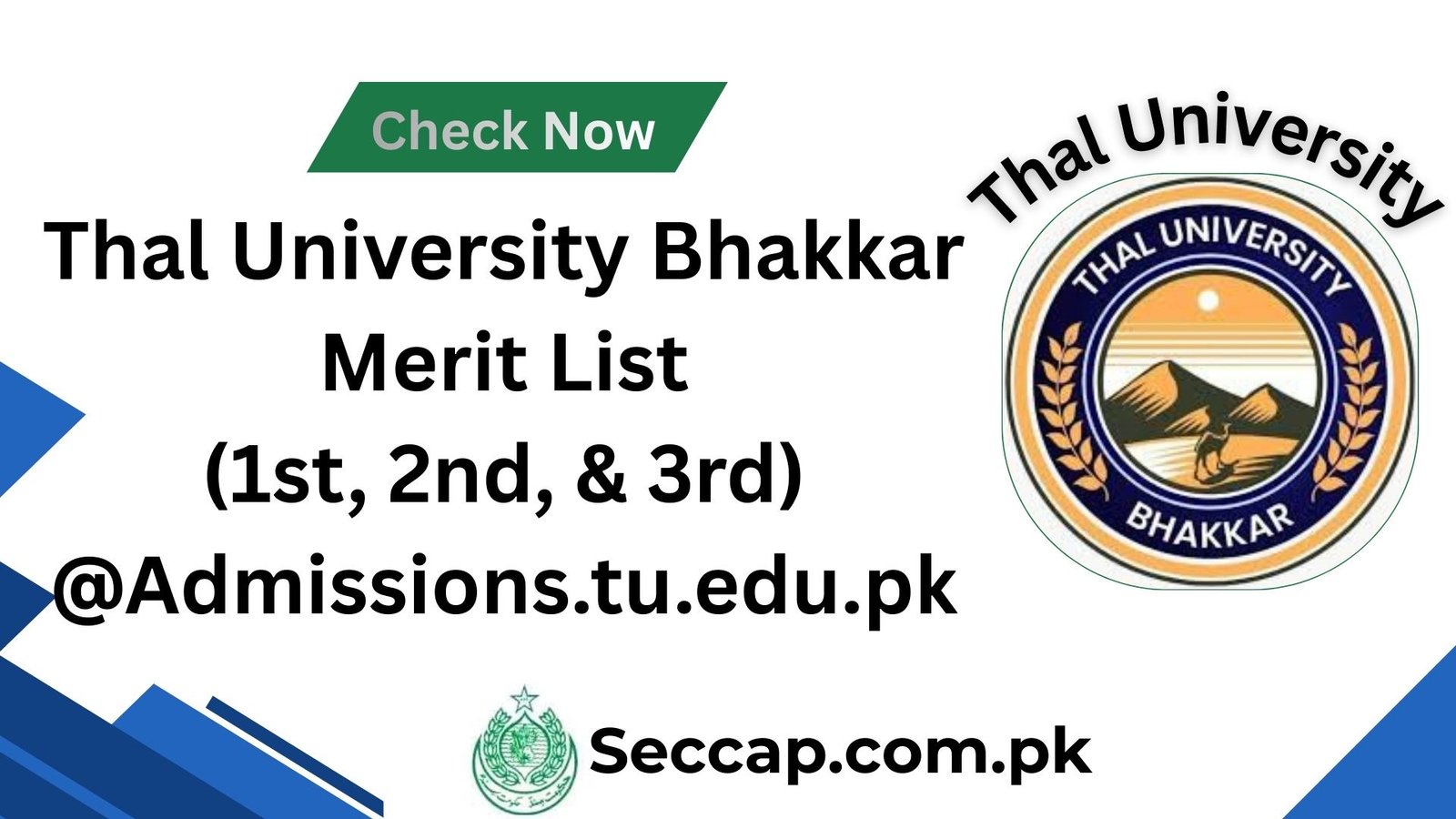 Thal University Bhakkar Merit List 2026 (1st, 2nd, & 3rd) @Admissions.tu.edu.pk