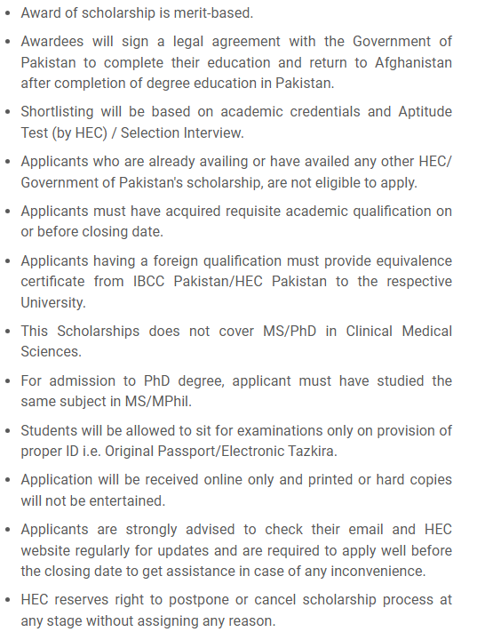 HEC 4500 Scholarships to Afghan Youth