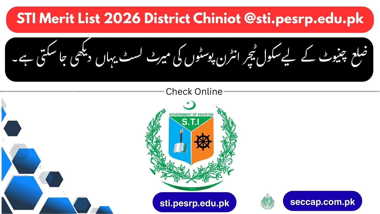 STI Merit List 2026 District Chiniot @sti.pesrp.edu.pk