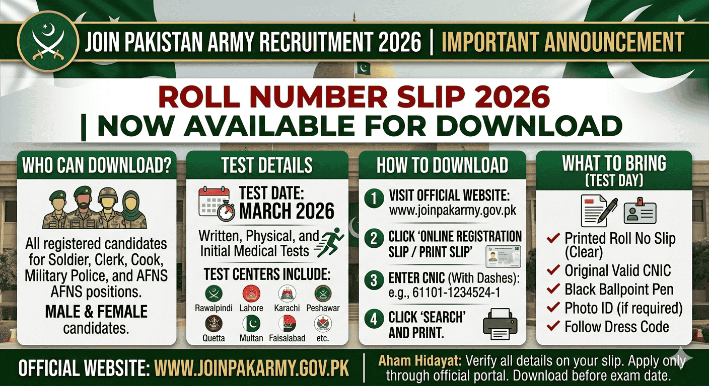 Join Pak Army Registration Slip
