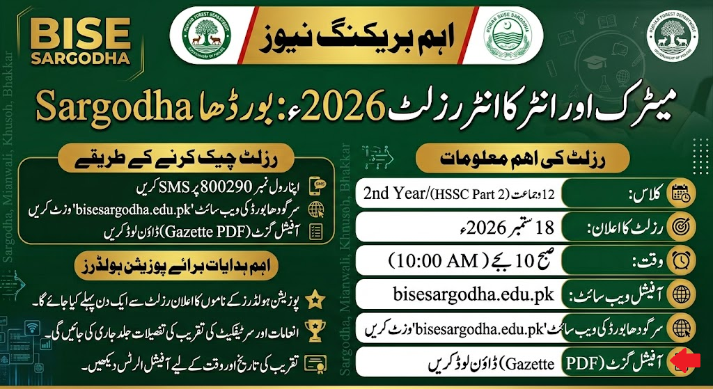 BISE Sargodha 12th Class Result 2026 Check By Roll Number