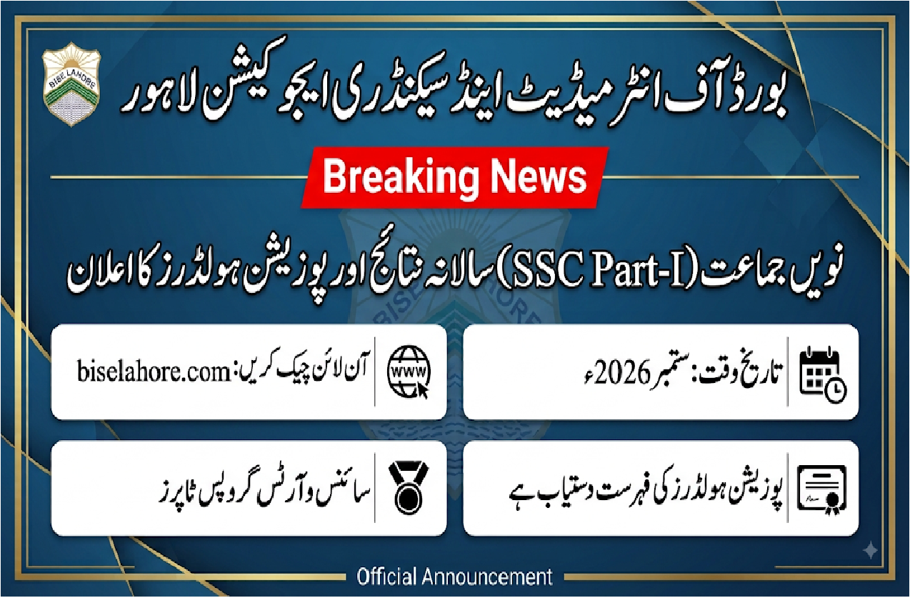 Lahore Board 9th Class Position Holders 2026 Available Online