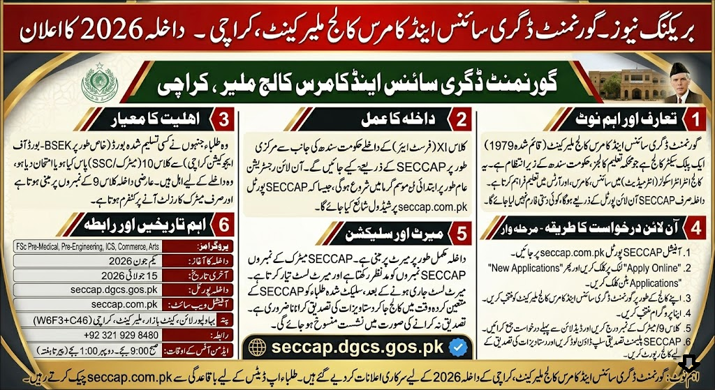 Govt Degree College Malir Cantt Karachi Admission 2026 — Apply Online