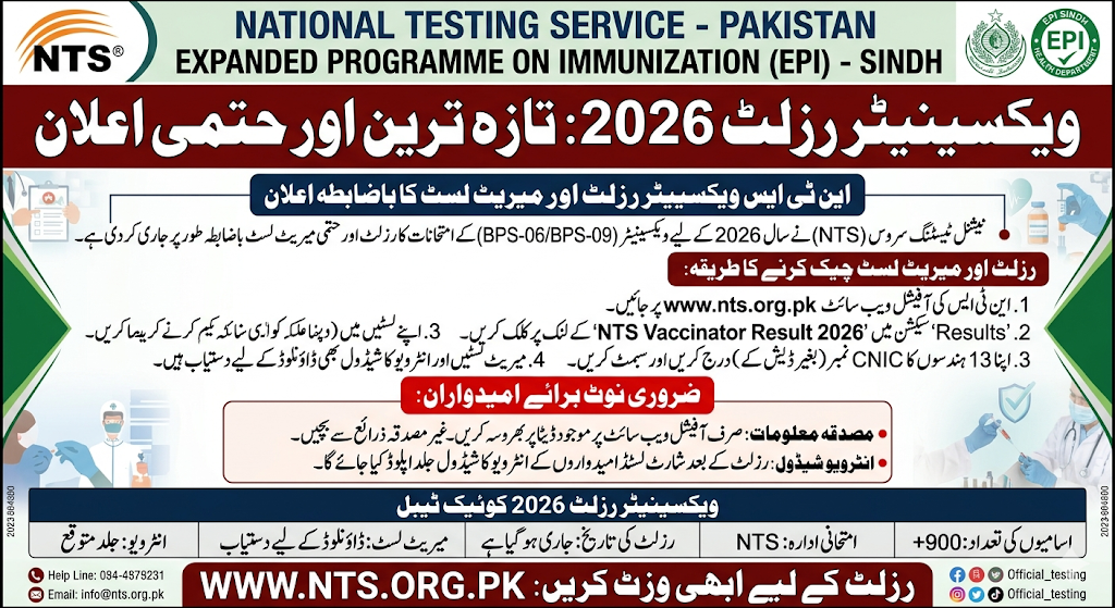NTS Vaccinator Result 2026 Merit List - Check Online @nts.org.pk