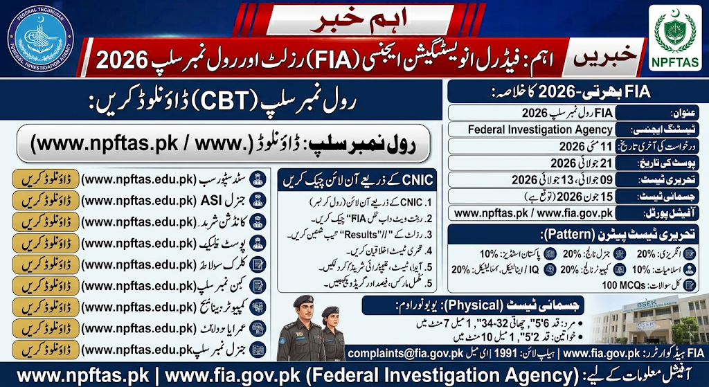 FIA Roll Number Slip 2026 [Download & Print] Online @www.fia.gov.pk