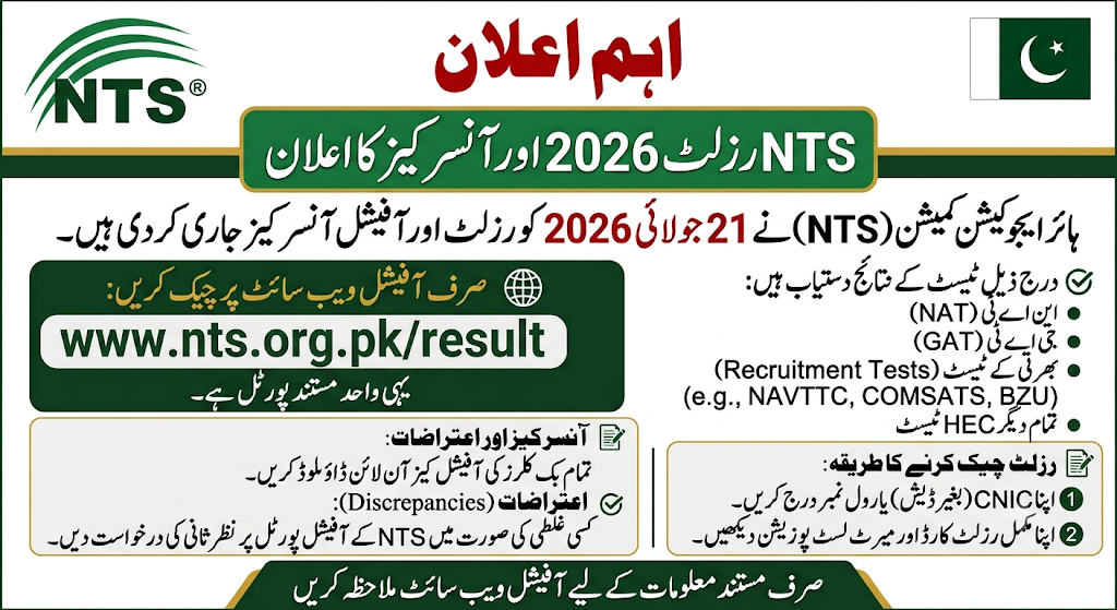 NTS Result 2026 Merit List, Answer Key - Check by Roll Number / CNIC